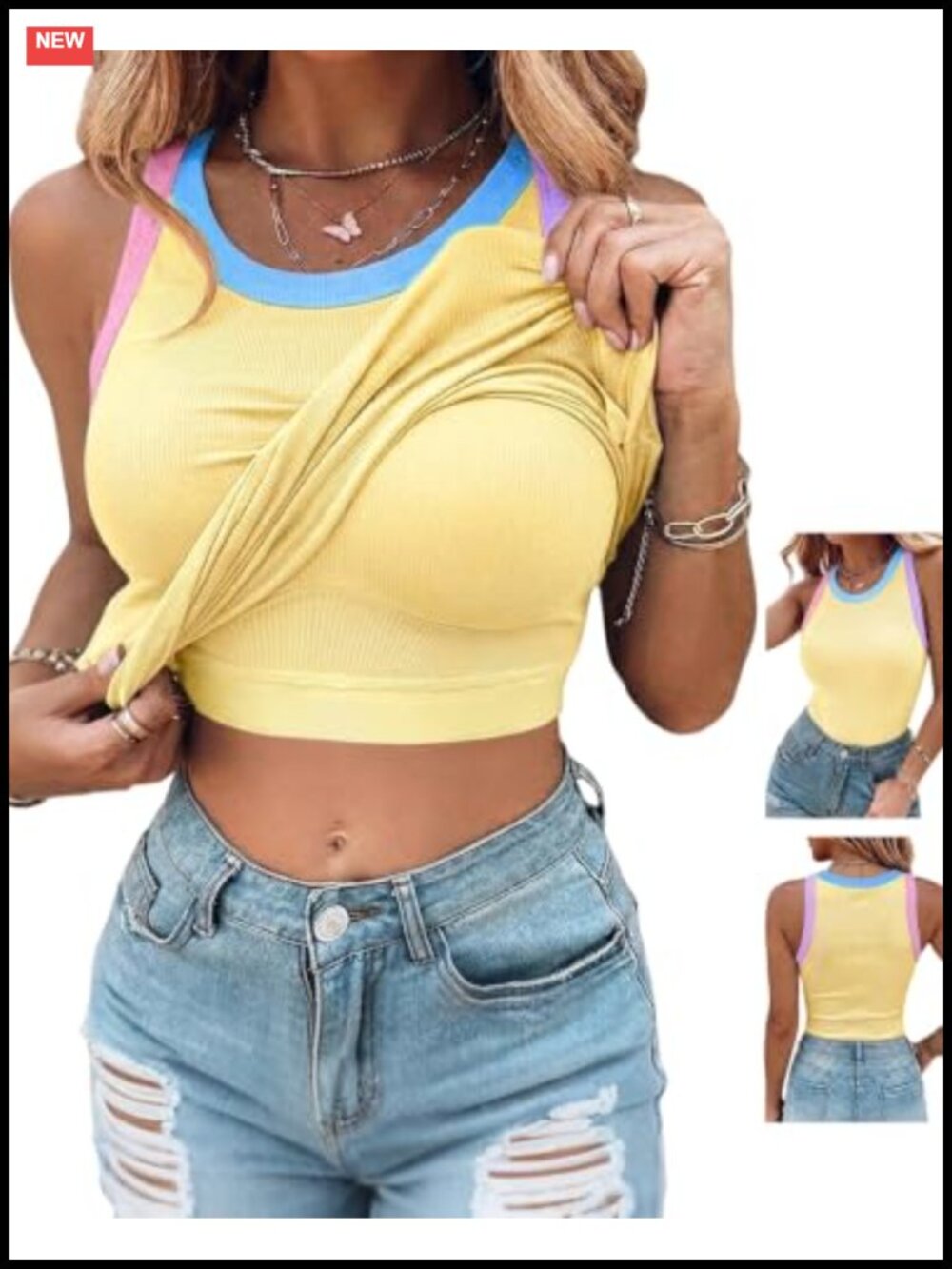 Sleeveless Ribbed Tank Top with Built in Bra Racerback Slim Fit Summer Layering